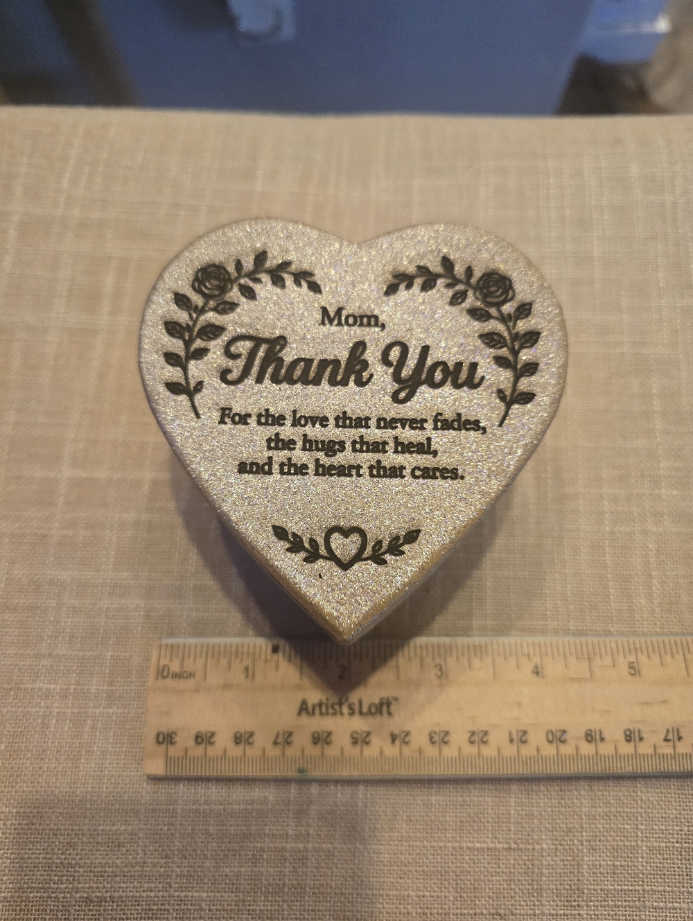 Heart-Shaped "Mom Thank You" Trinket Box - Glitter Silver 3x2